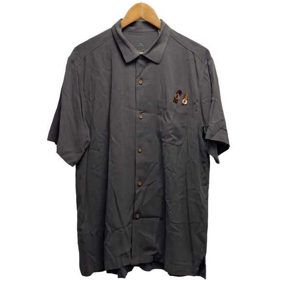 Tommy Bahama Mens M Hawaiian Silk Gray Cigar Shirt Tonights Forecast Mostly Wild - Picture 3 of 7